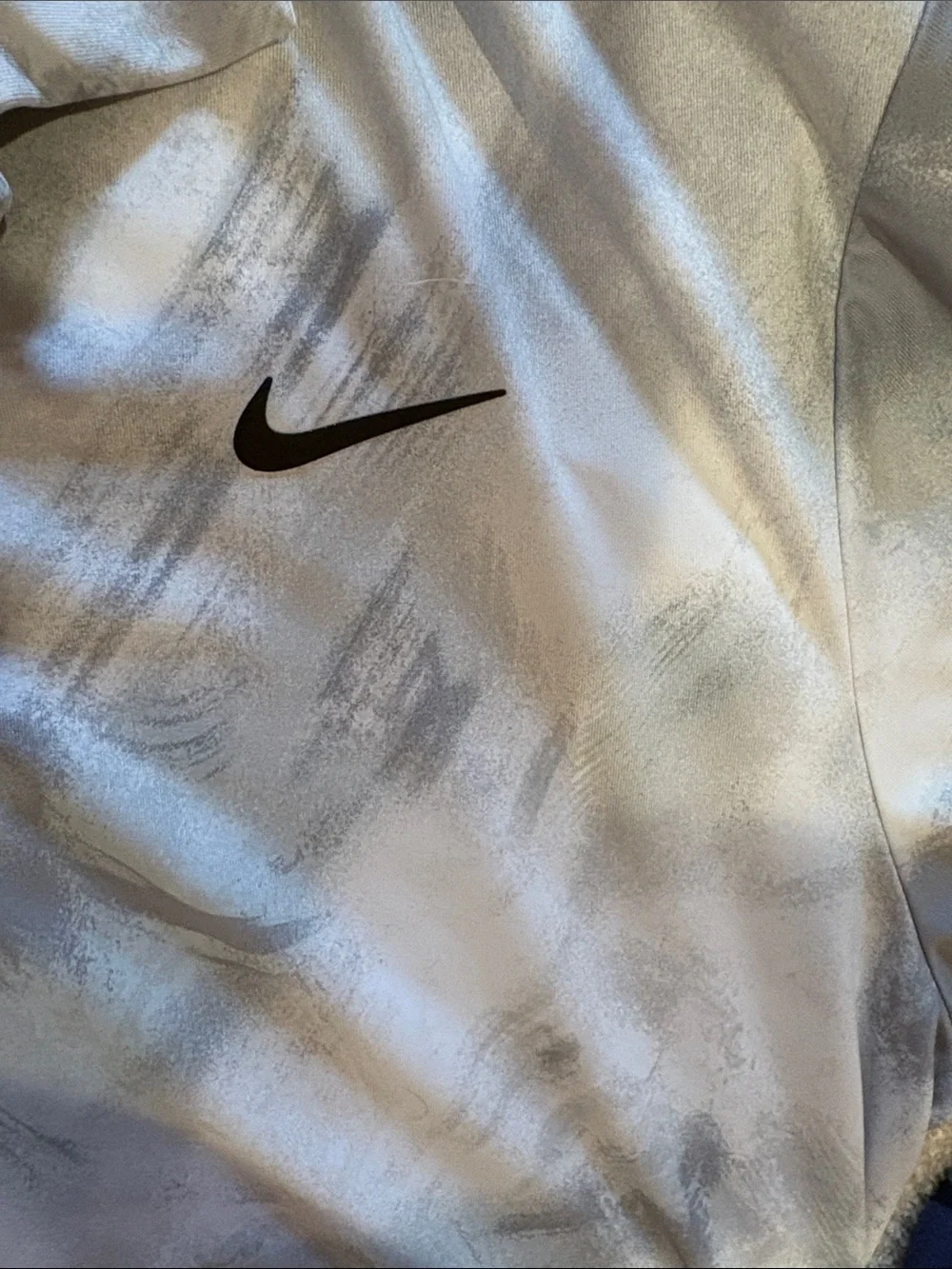 Nike Men’s White and Gray Dri-FIT Polo with Tonal Abstract Pattern